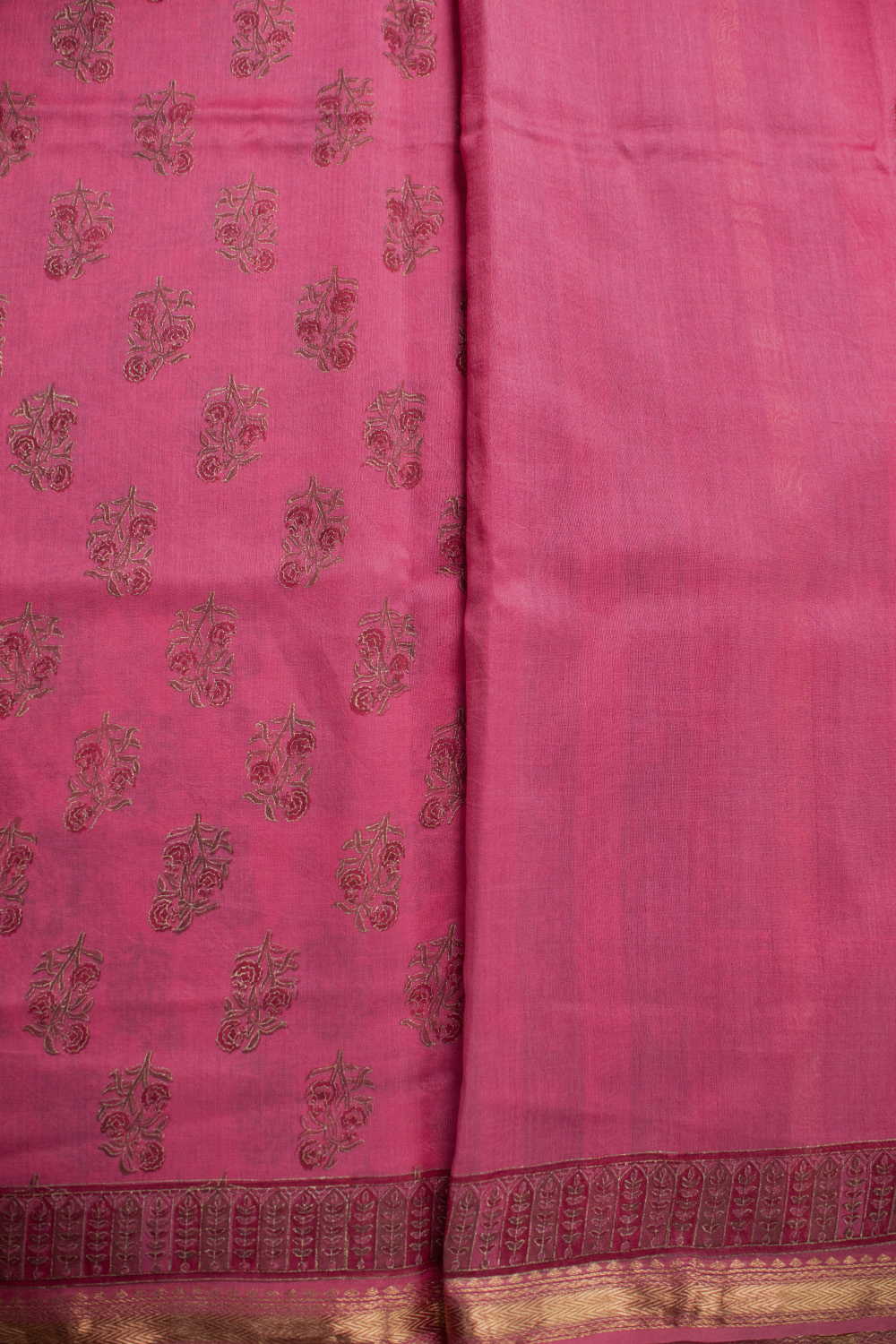 Dark Pink Block Printed Chanderi saree - Image 4