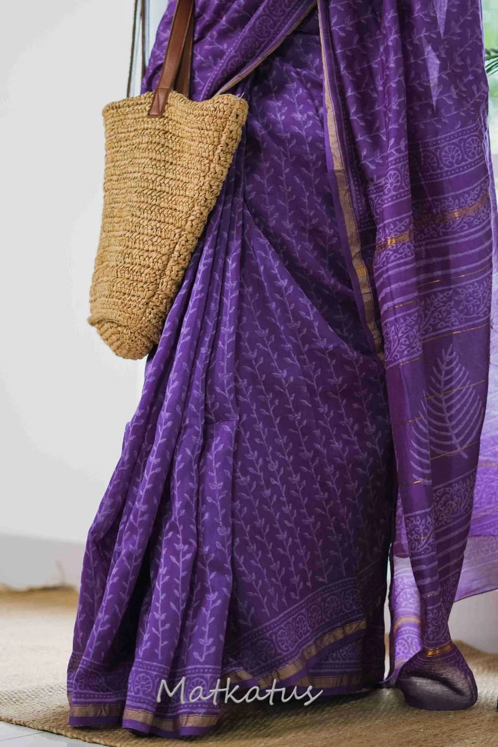 Purple Block Printed Chanderi saree - Image 3