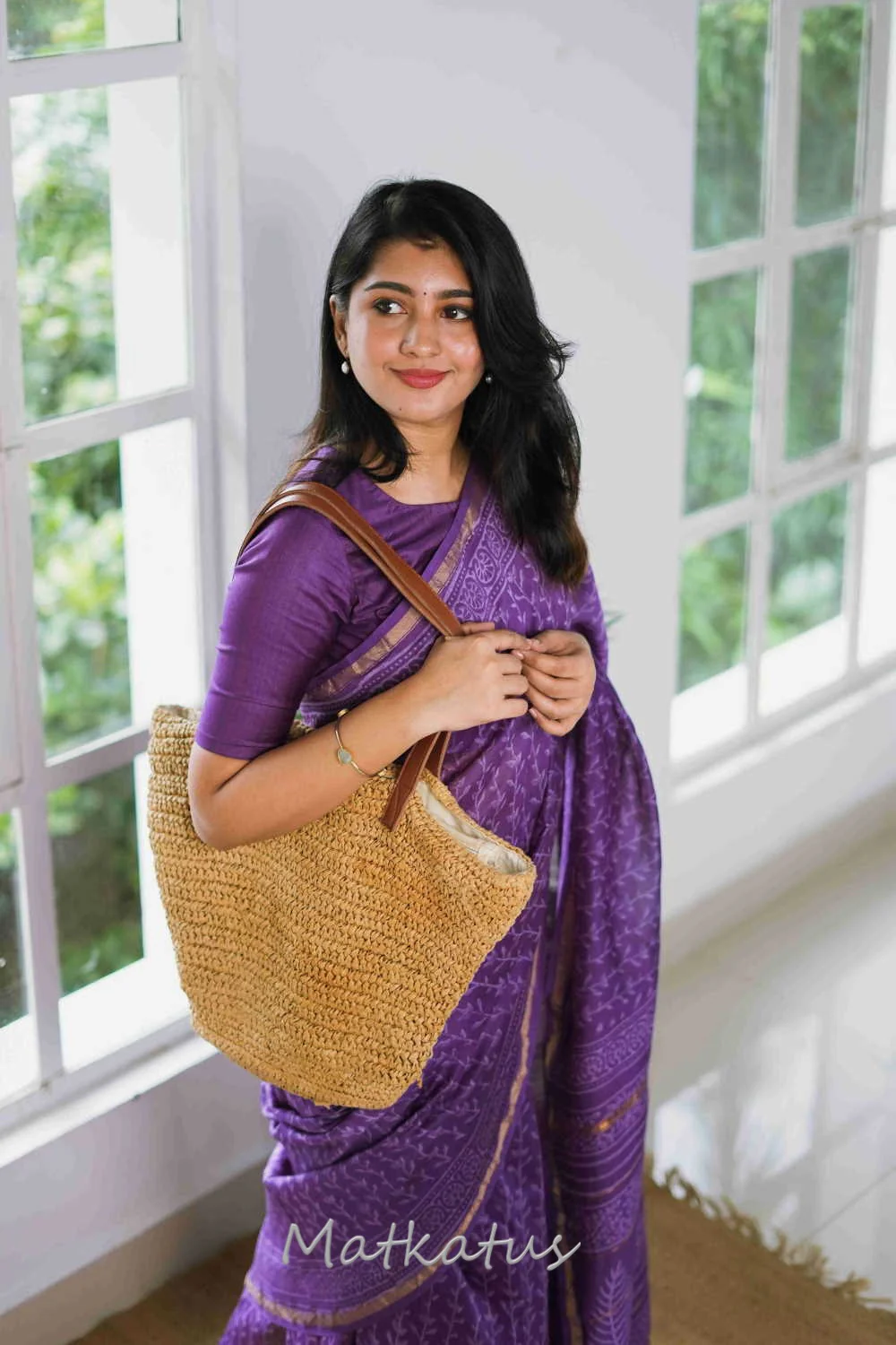 Purple Block Printed Chanderi saree - Image 6