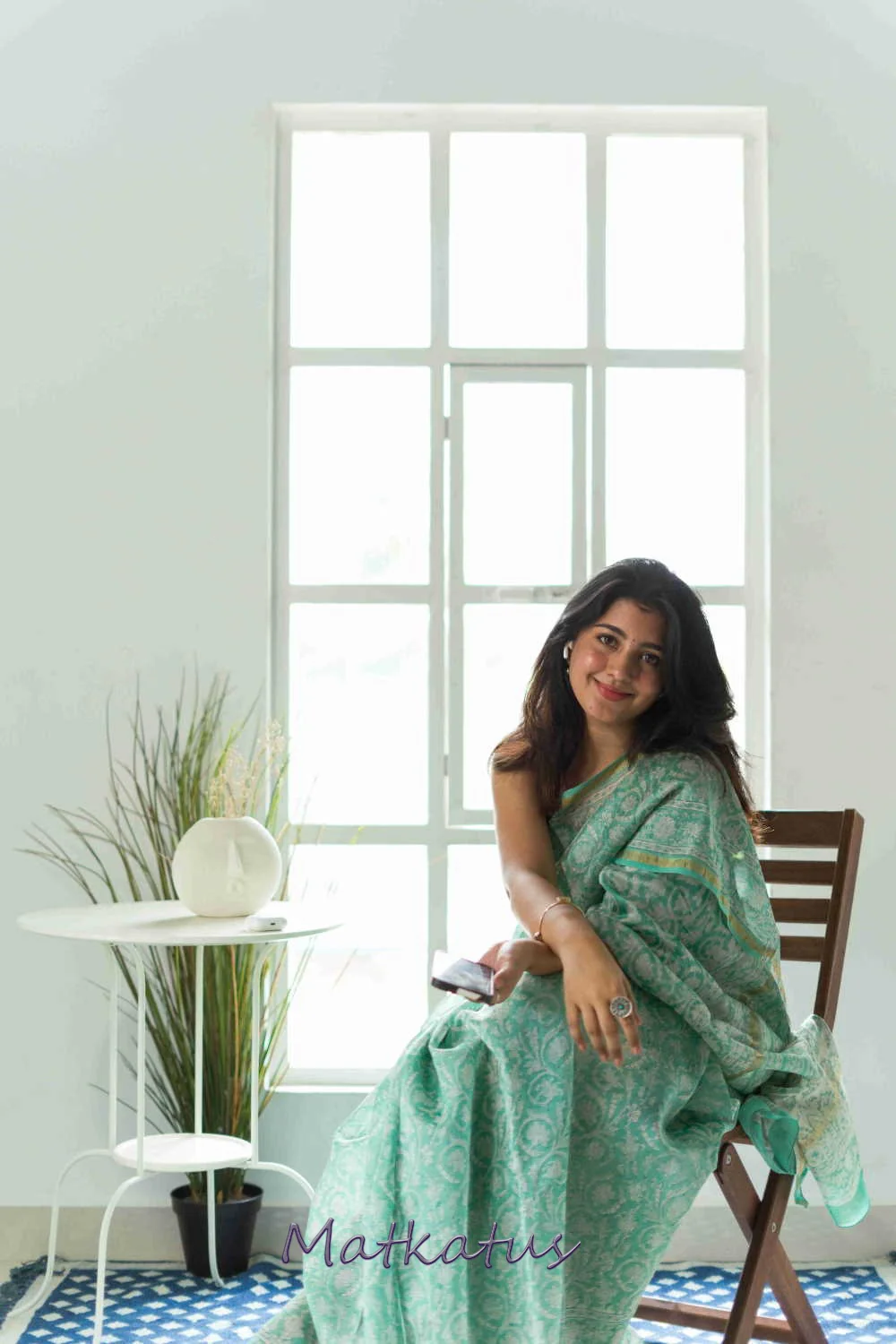 Green Garden Block Printed Chanderi saree - Image 4
