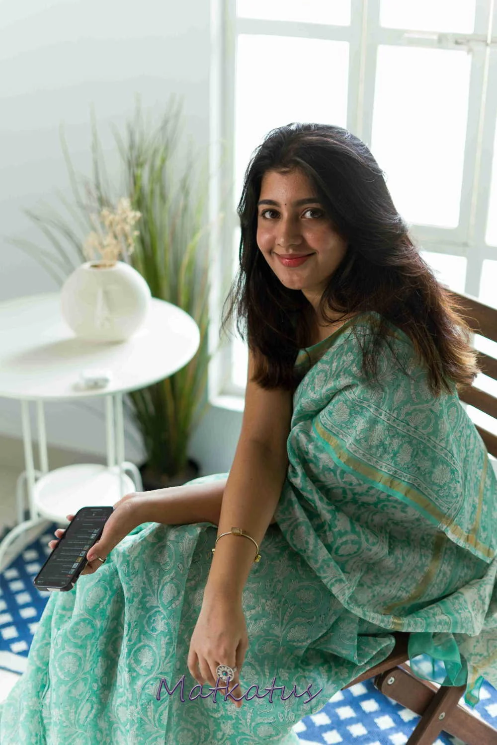 Green Garden Block Printed Chanderi saree - Image 5