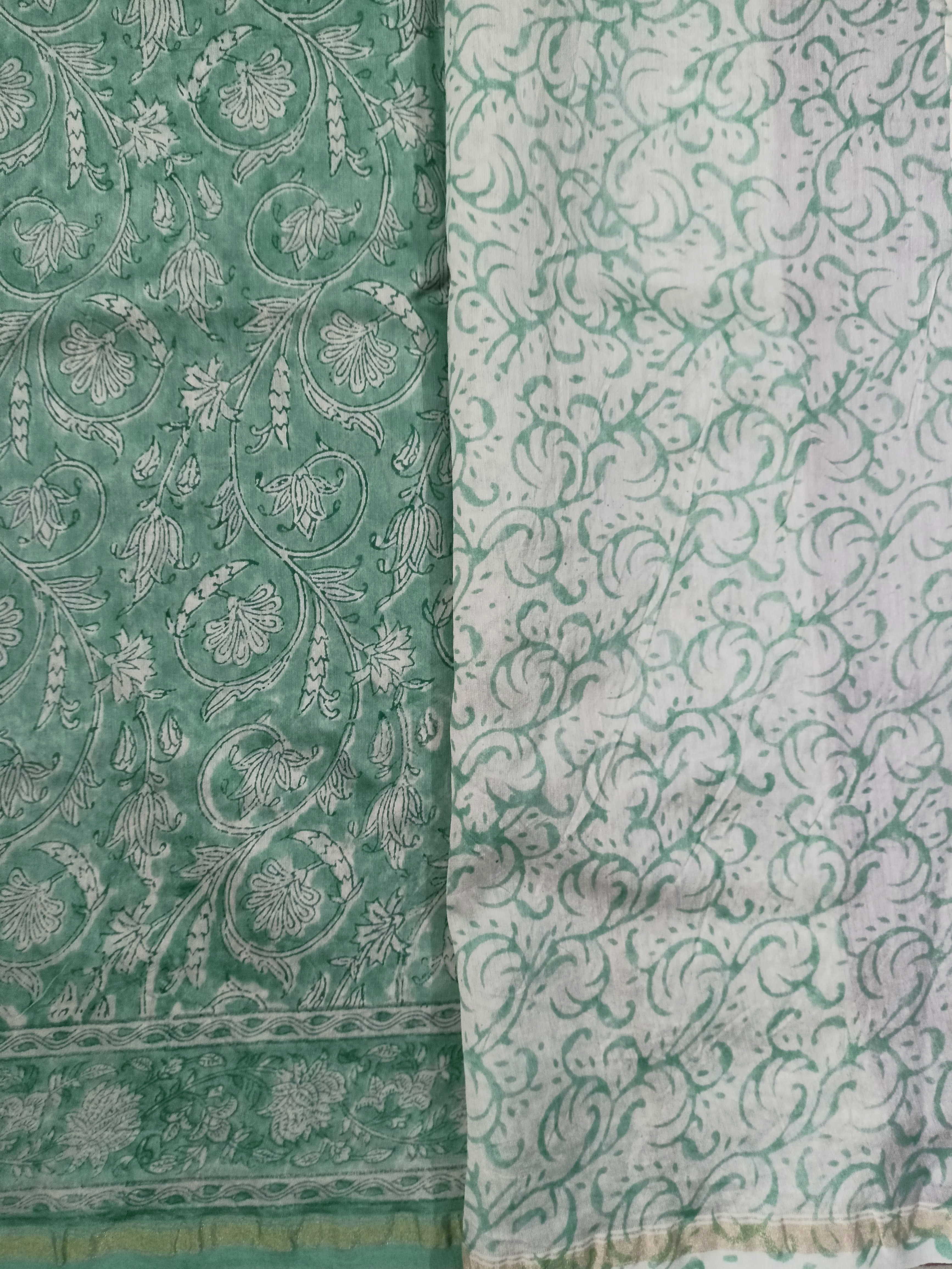 Green Garden Block Printed Chanderi saree - Image 8