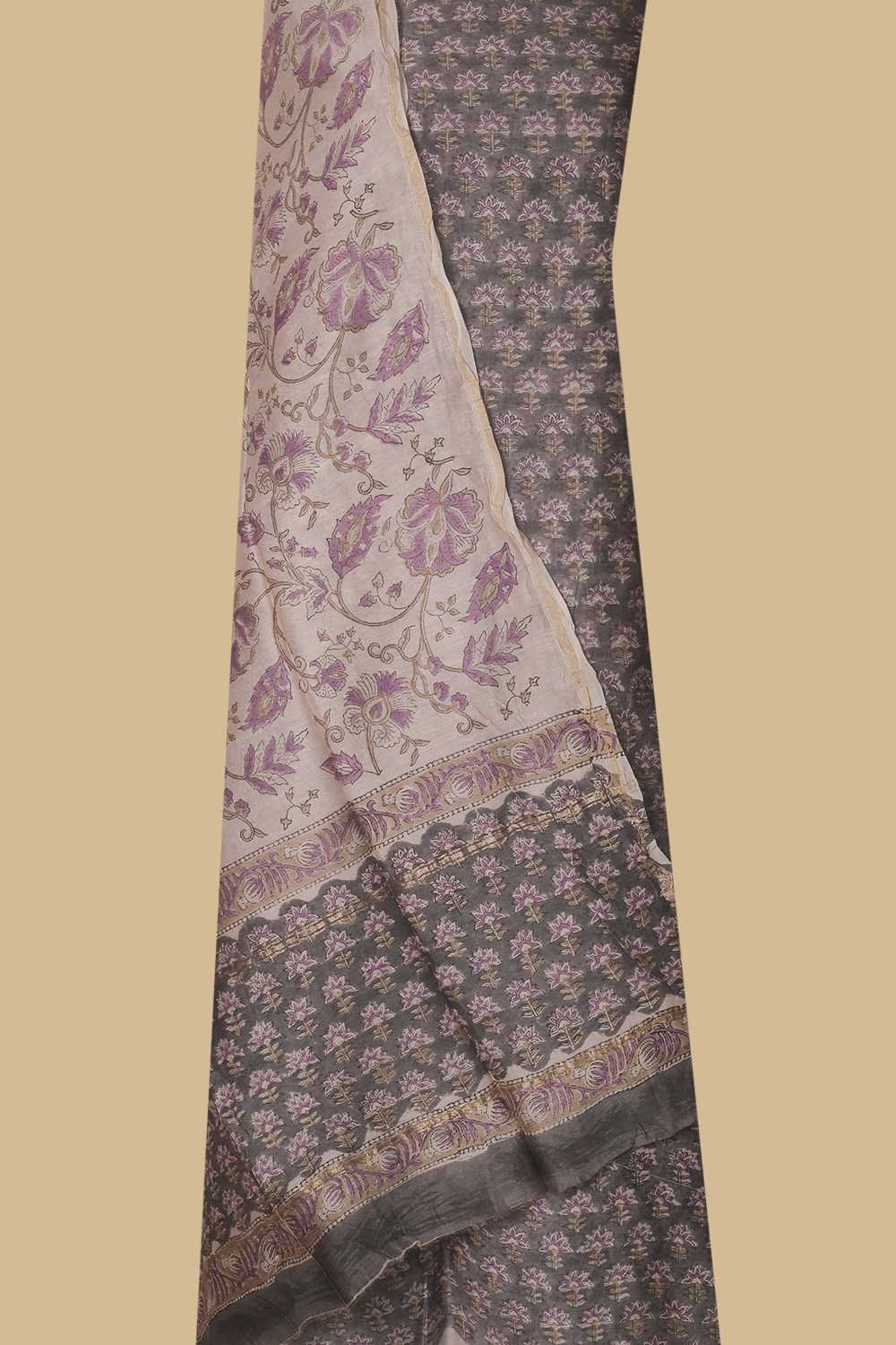 Florets Block Printed Chanderi Suit - Image 2