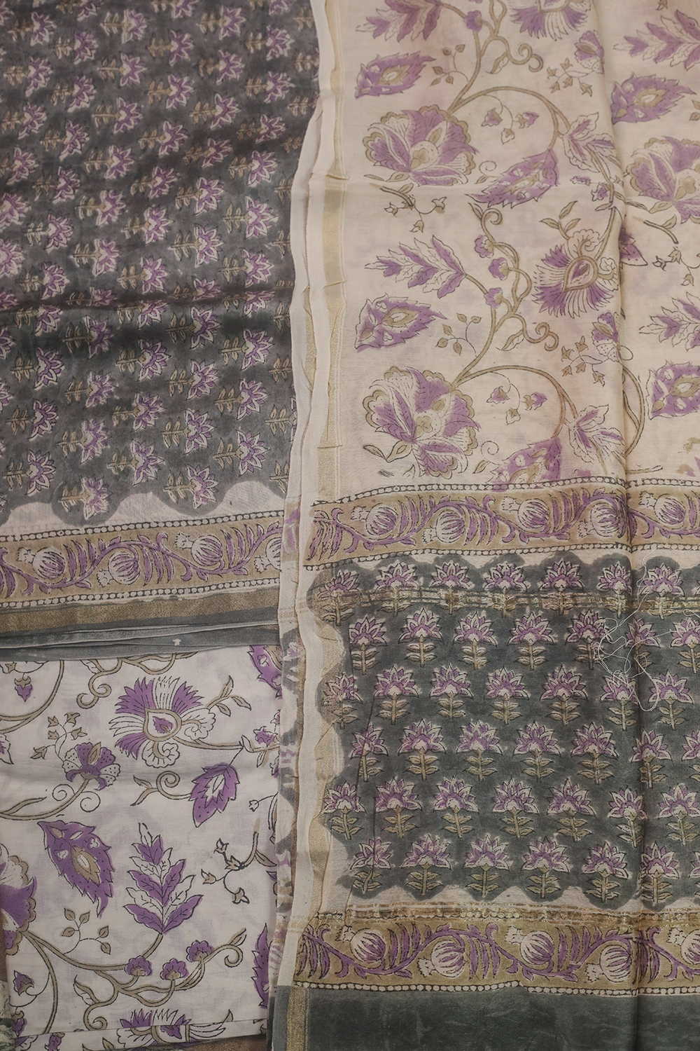 Florets Block Printed Chanderi Suit - Image 3