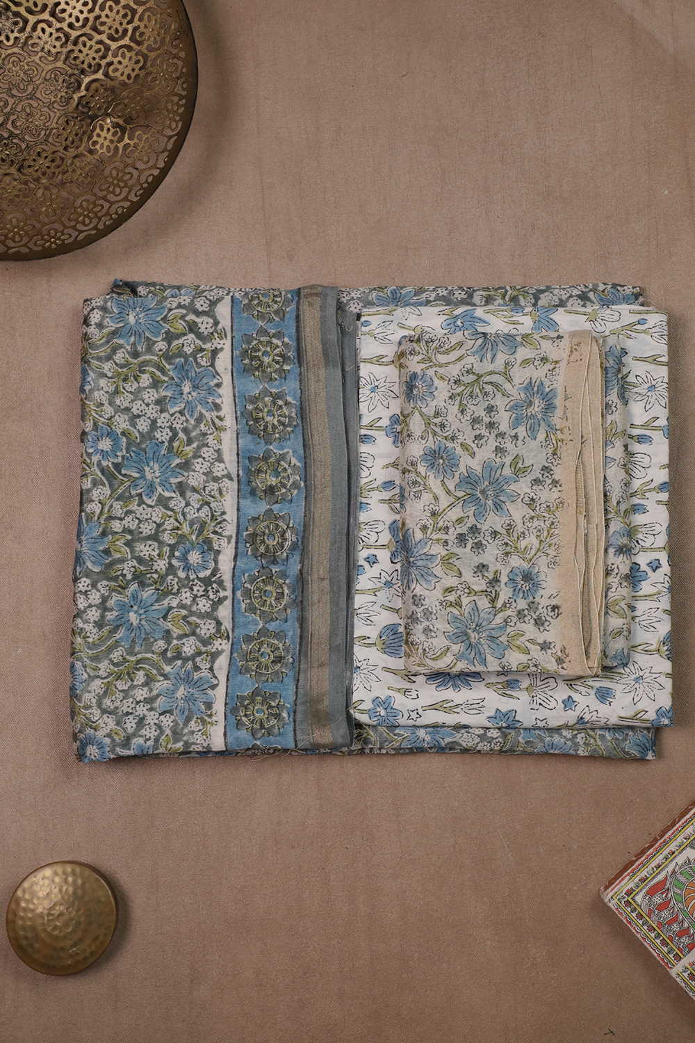 Leafy Floral Block Printed Chanderi Suit