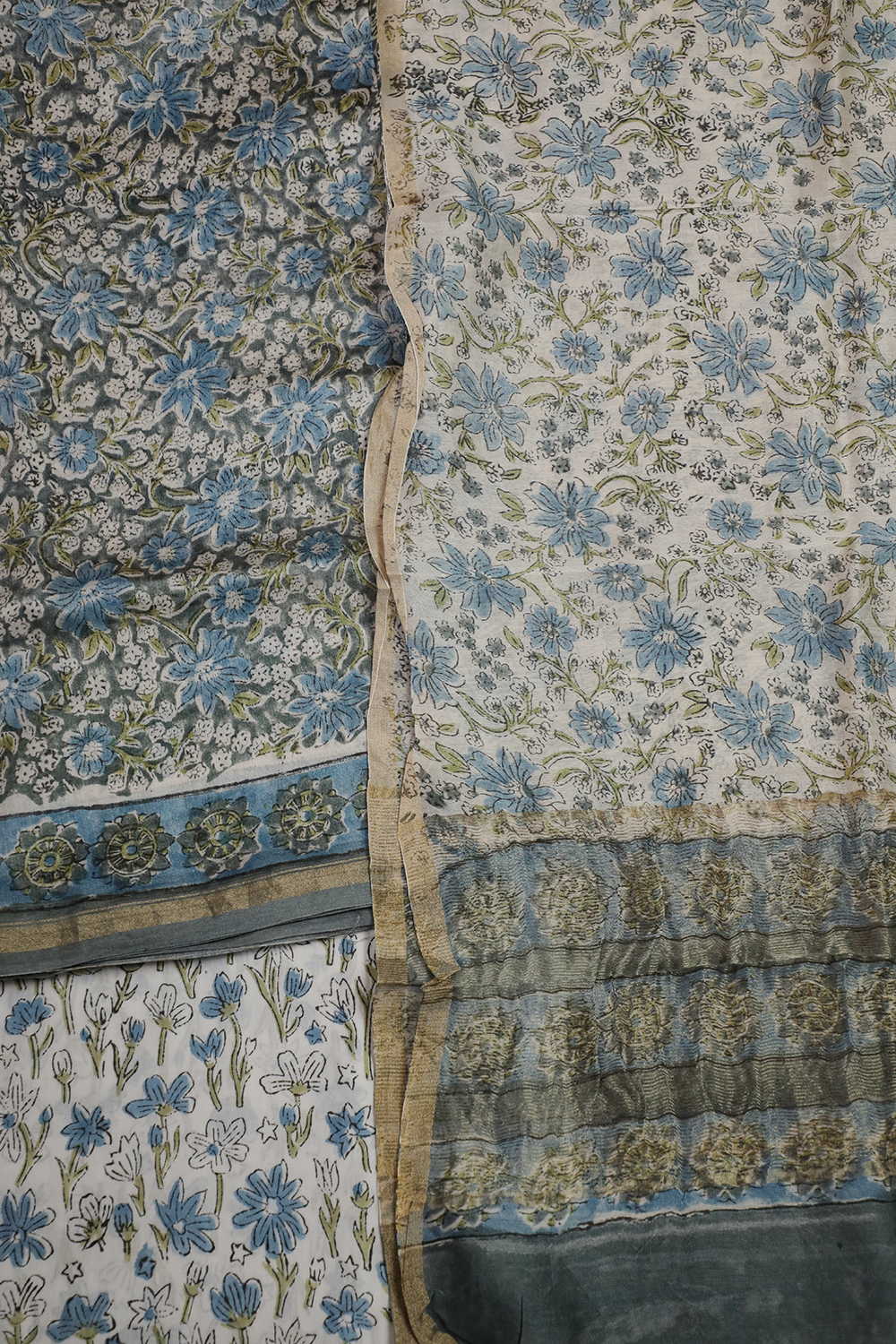 Leafy Floral Block Printed Chanderi Suit - Image 2