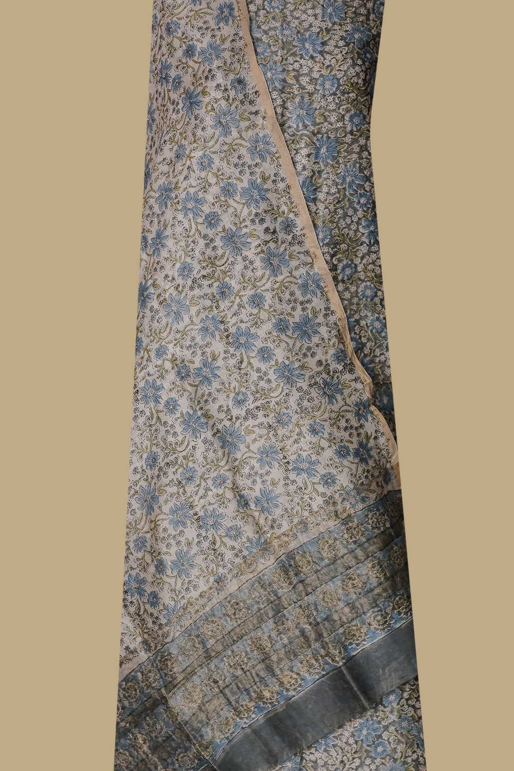 Leafy Floral Block Printed Chanderi Suit - Image 3
