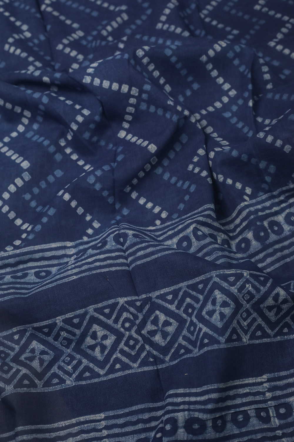 Dotted Chevron - Indigo Block Printed Cotton Dupatta - Image 3