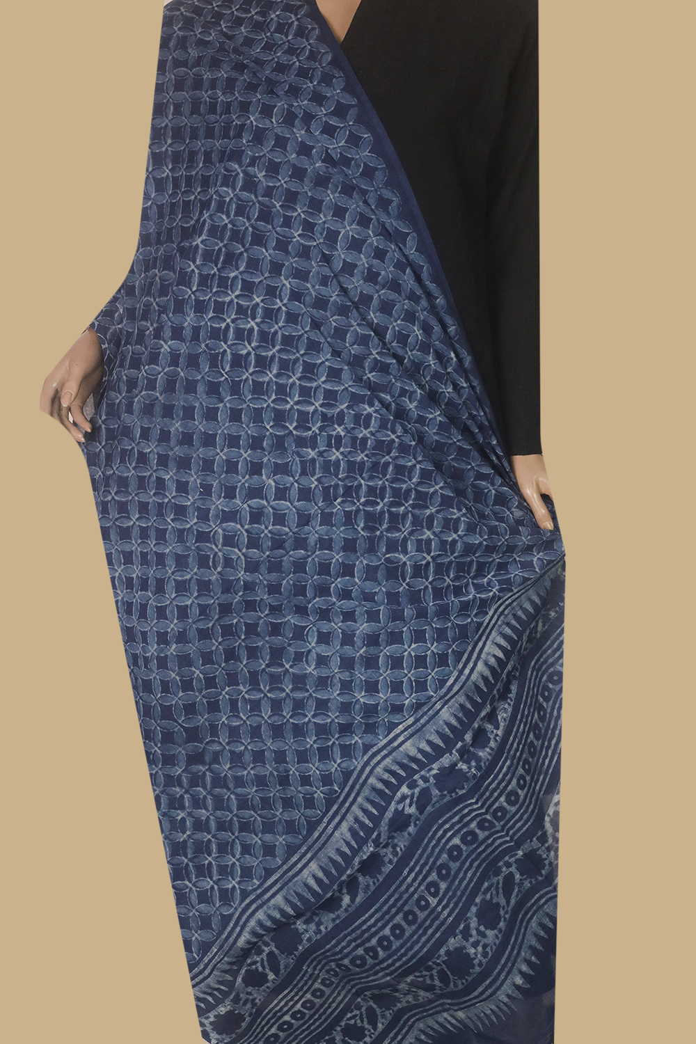 Symmetry Pattern - Indigo Block Printed Cotton Dupatta