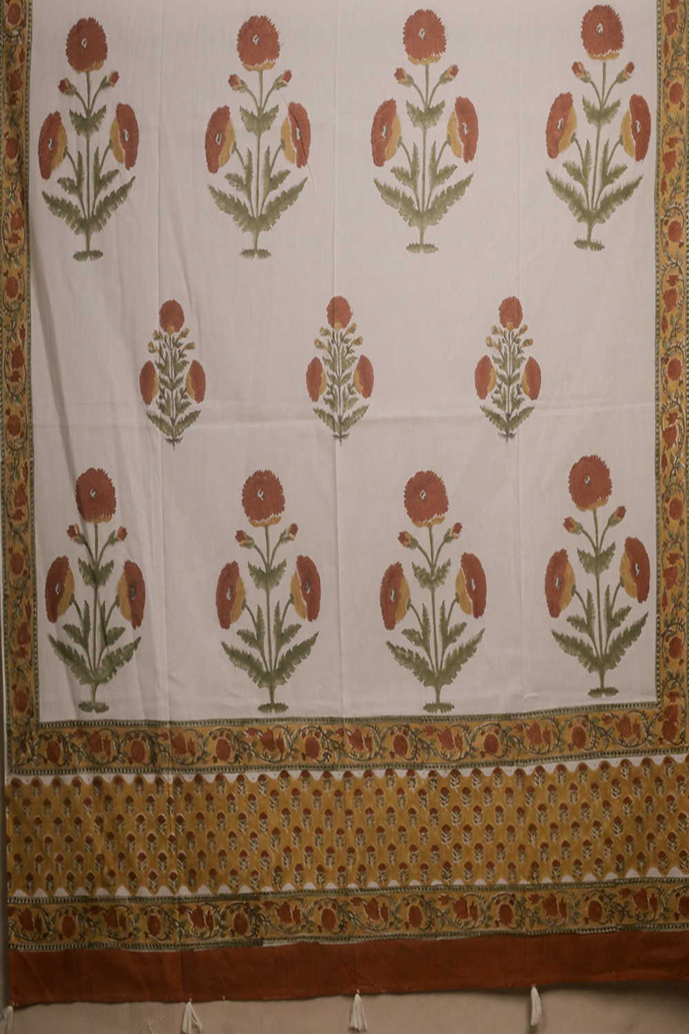 Tri Floral - Cream Block Printed Cotton Dupatta - Image 2