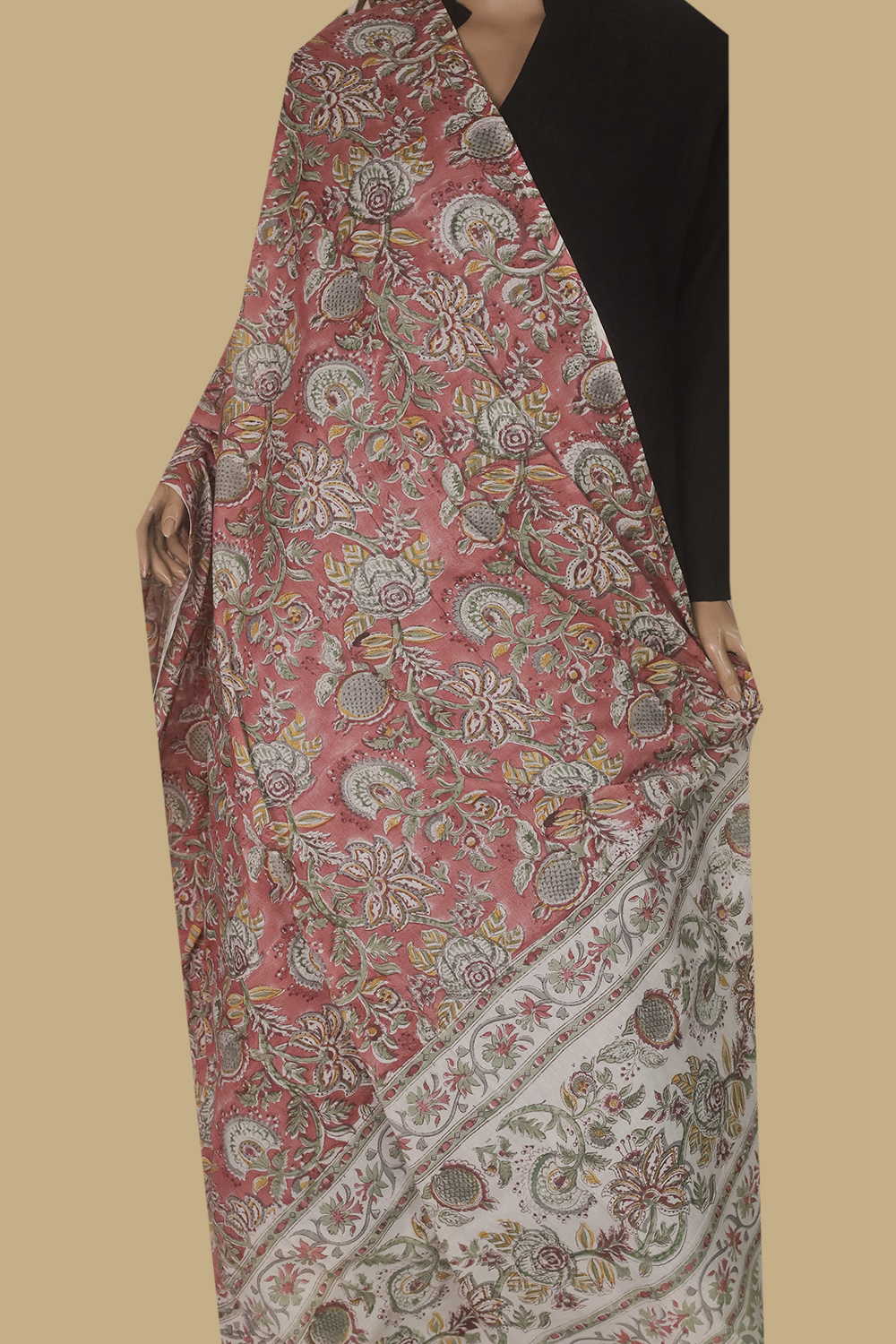 Dense Floral - Pink Block Printed Cotton Dupatta