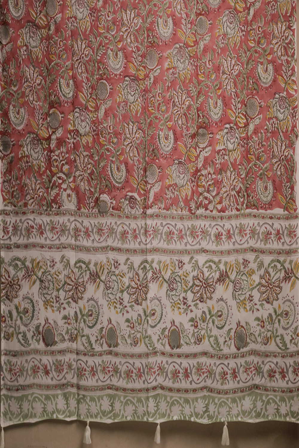 Dense Floral - Pink Block Printed Cotton Dupatta - Image 2