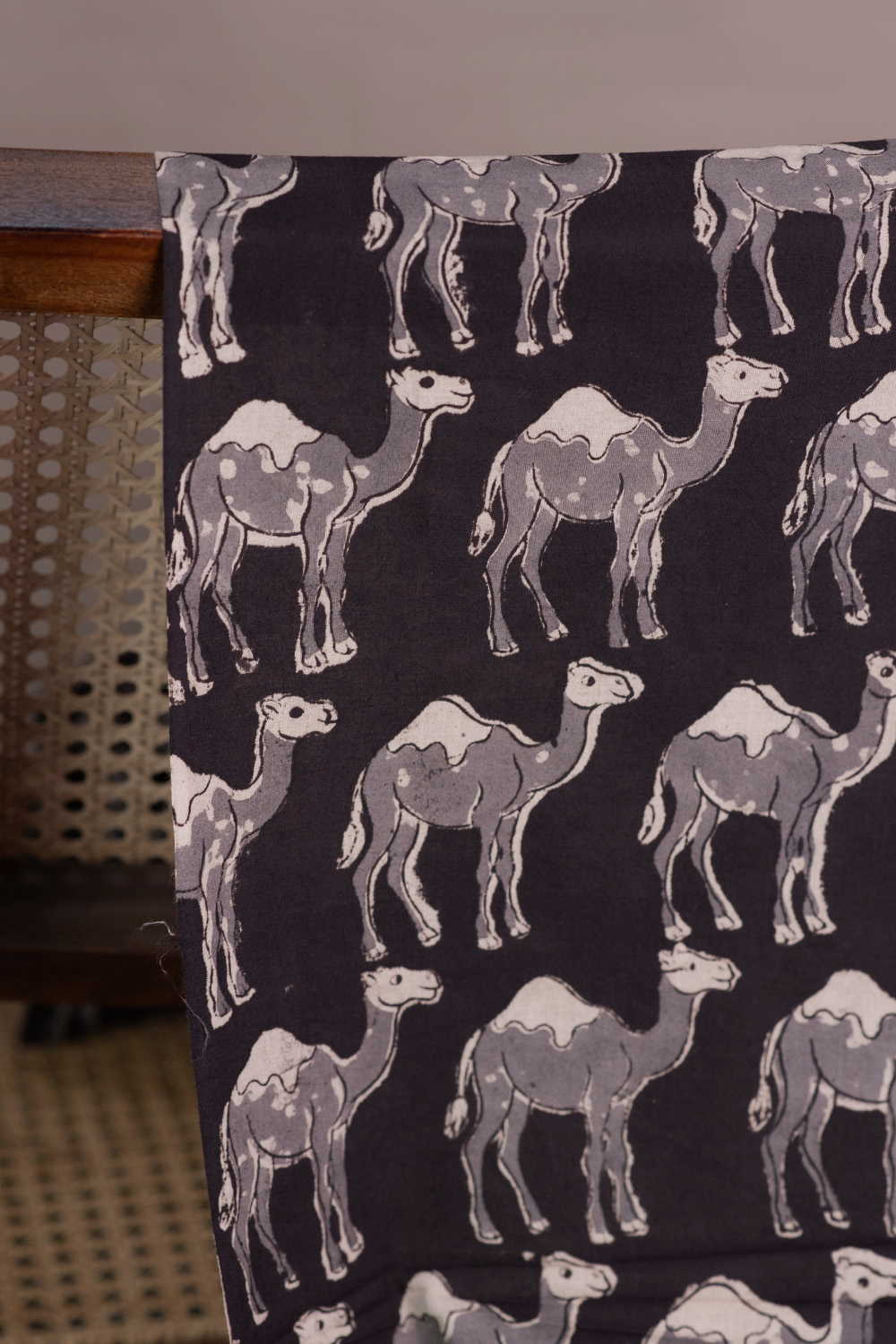 Midnight Camel Trail Printed Kalamkari Fabric