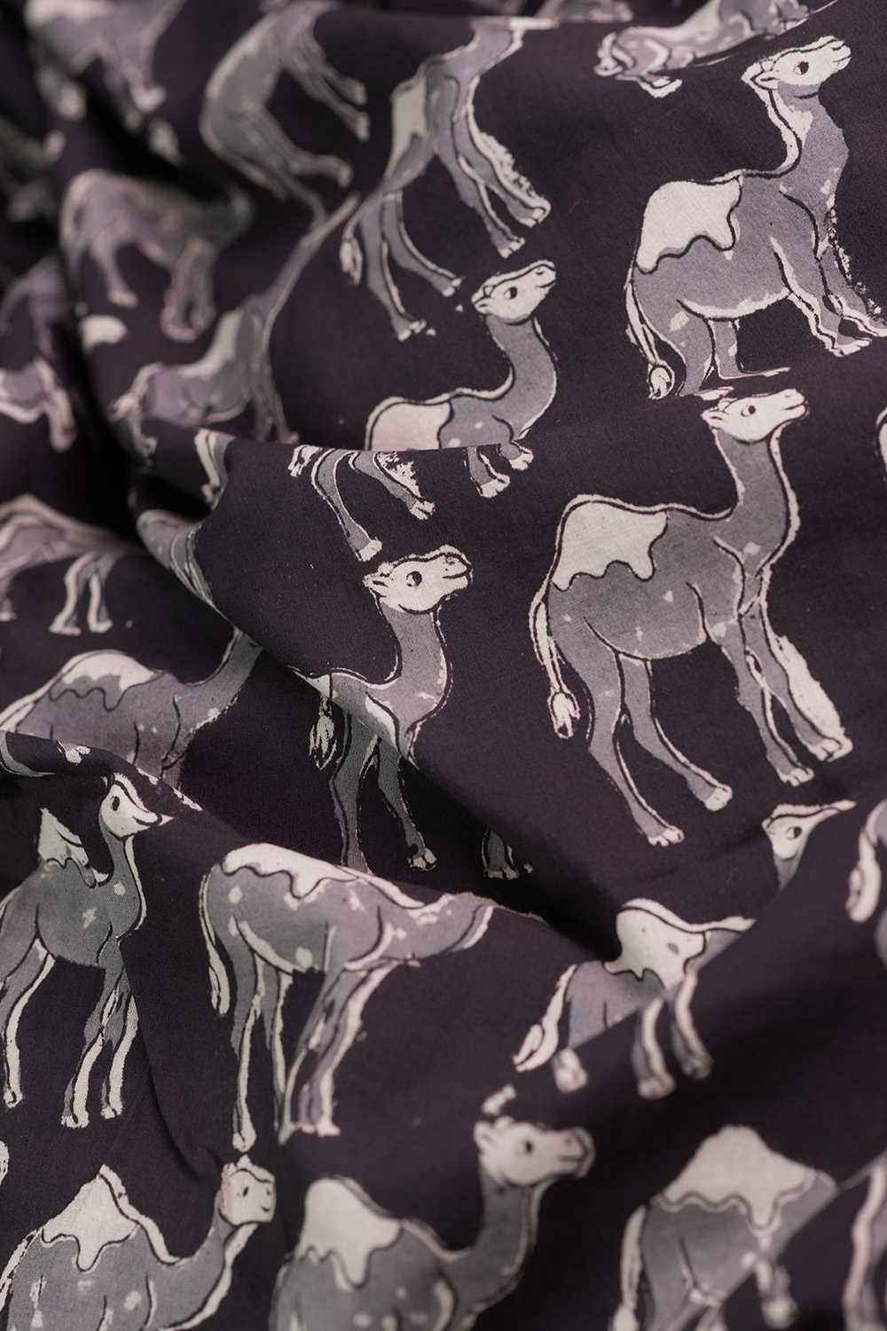 Midnight Camel Trail Printed Kalamkari Fabric - Image 3