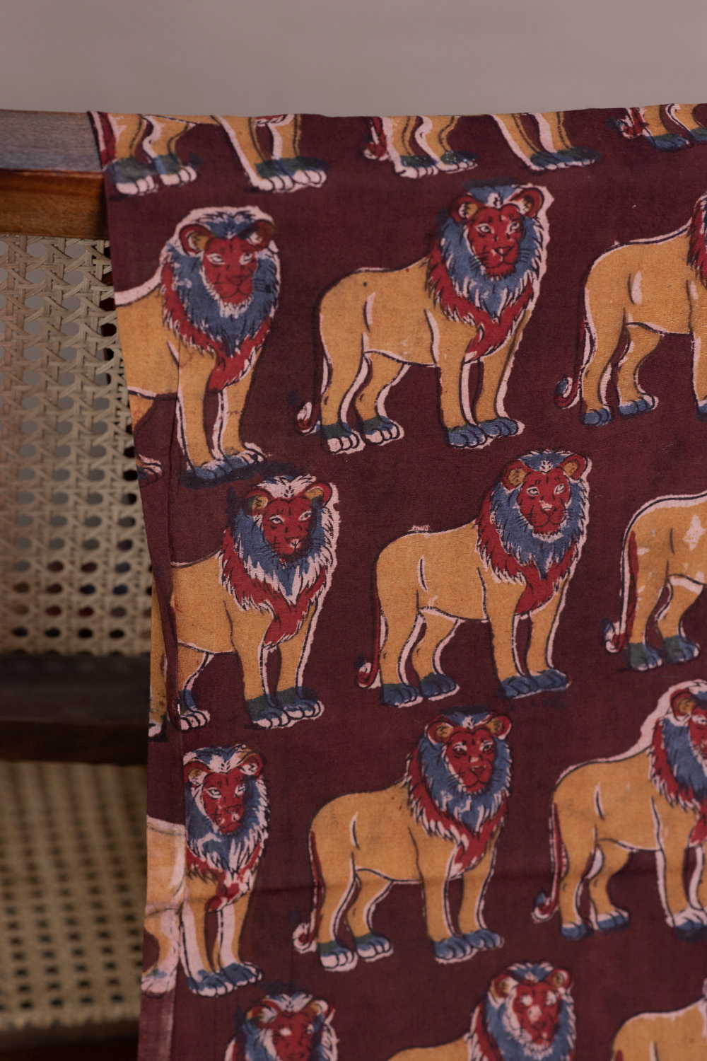 Lion Legacy - Brown Printed Kalamkari Fabric