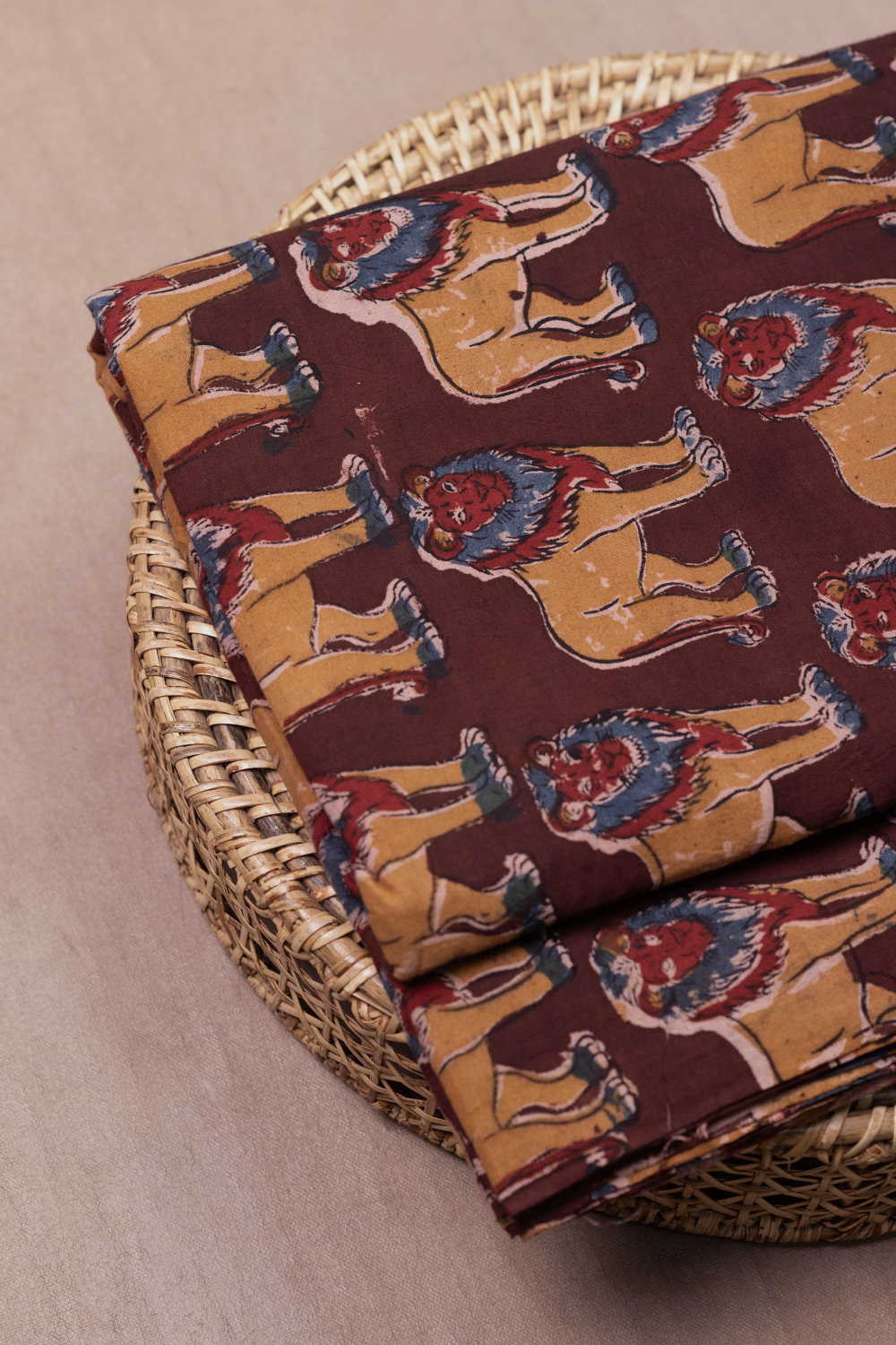 Lion Legacy - Brown Printed Kalamkari Fabric - Image 2