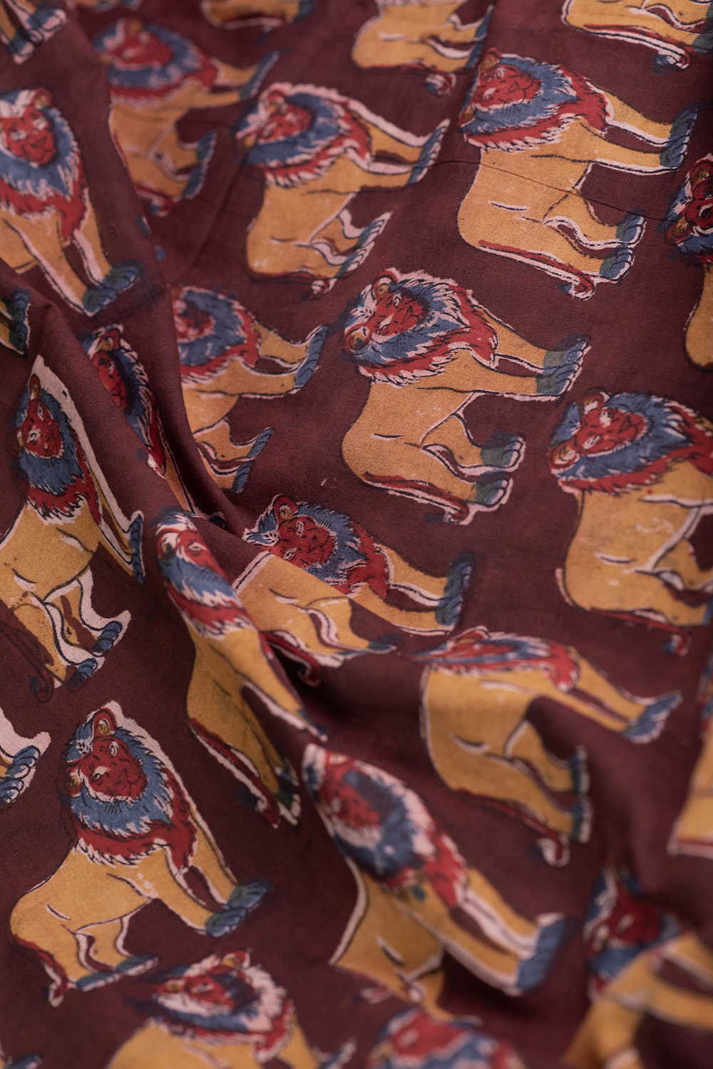 Lion Legacy - Brown Printed Kalamkari Fabric - Image 3