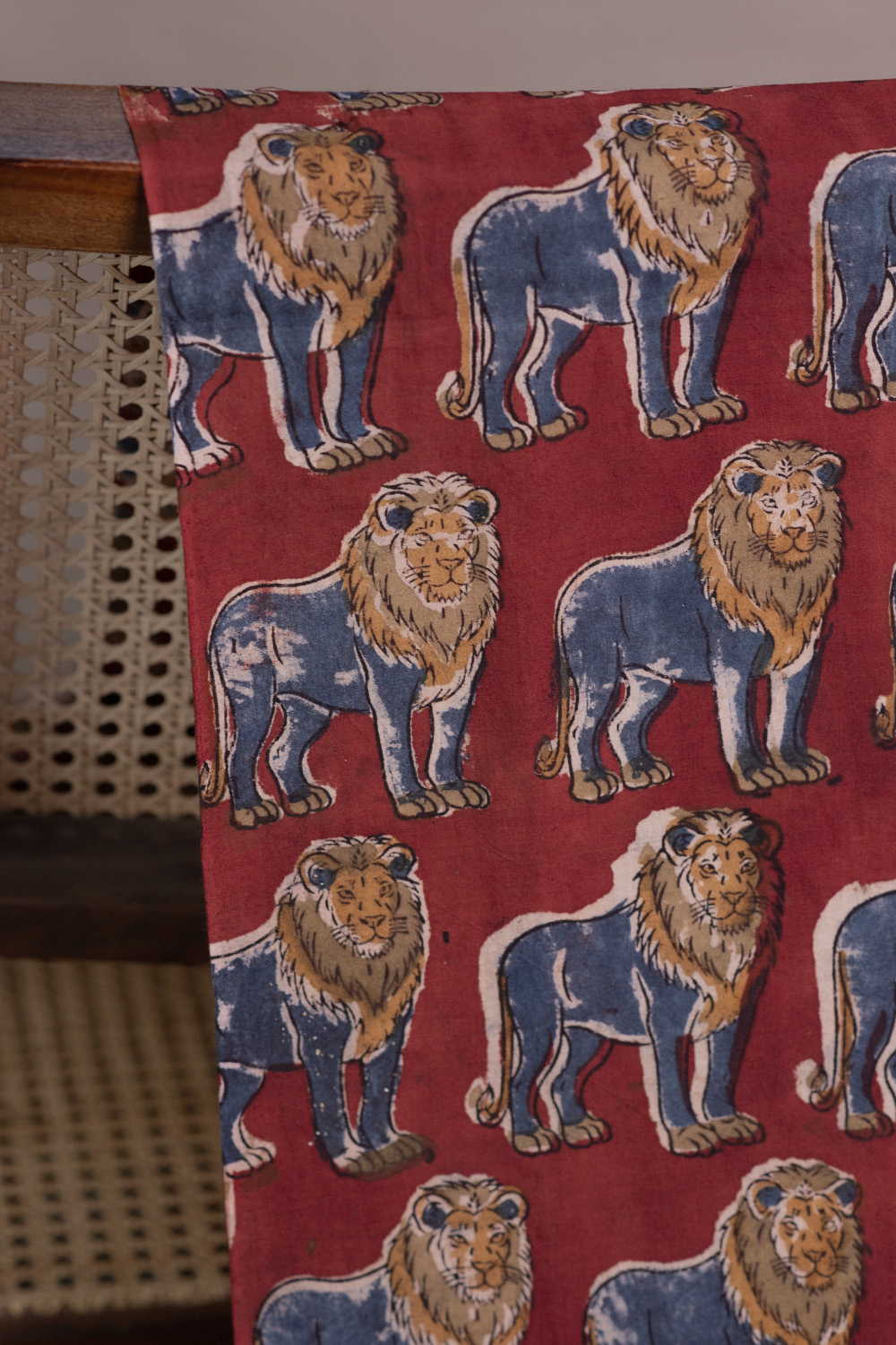 Royal Lion Parade Printed Kalamkari Fabric