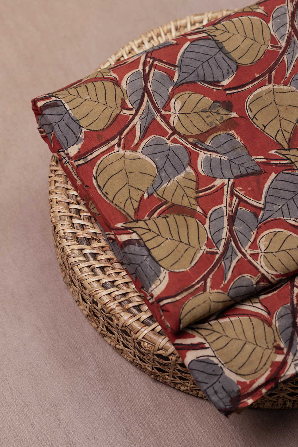 Earthy Leaf Vines Printed Kalamkari Fabric