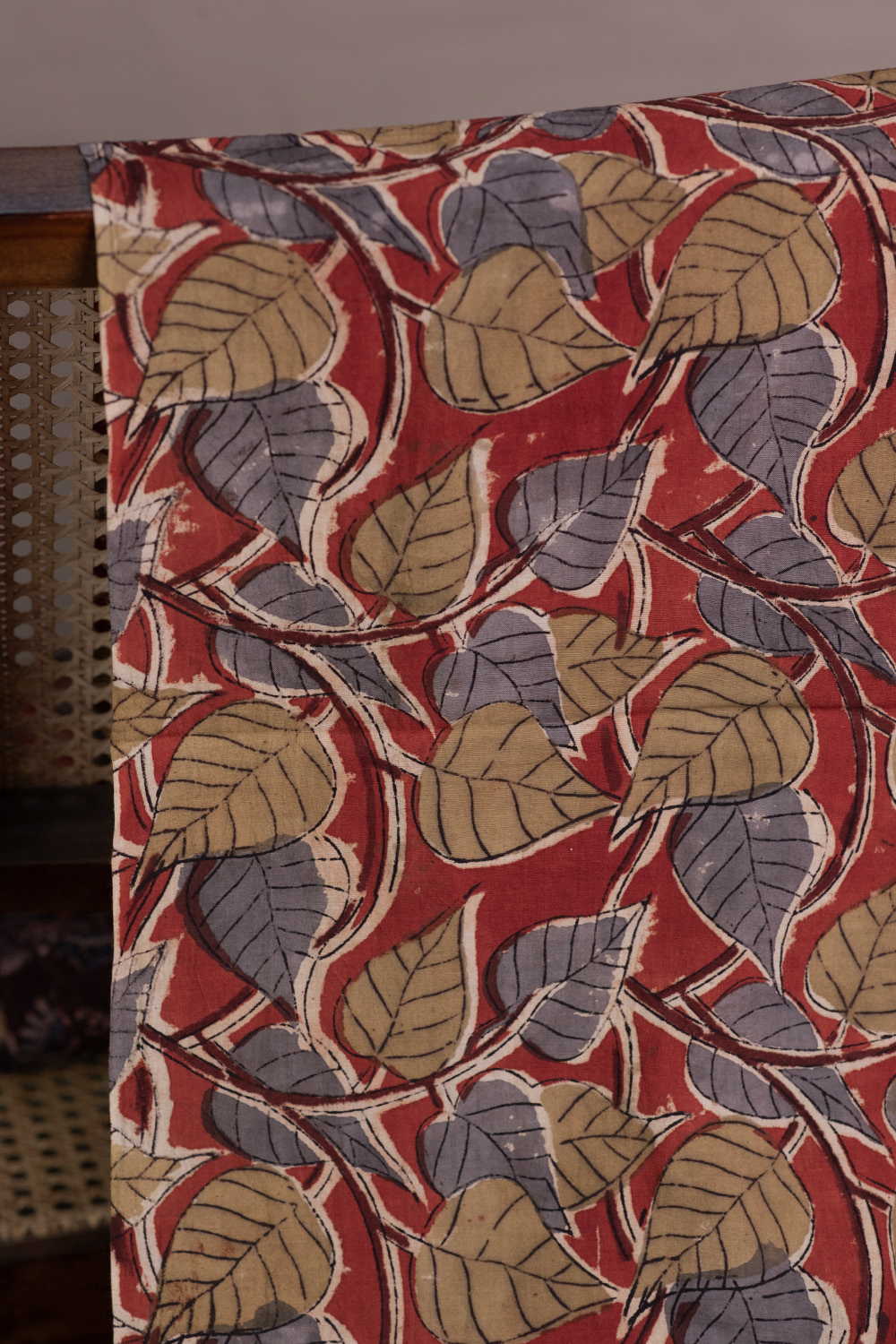 Earthy Leaf Vines Printed Kalamkari Fabric - Image 2