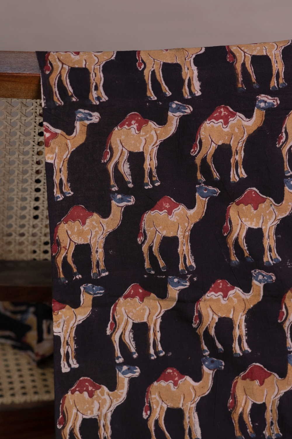 Midnight Camel Trail Printed Kalamkari Fabric