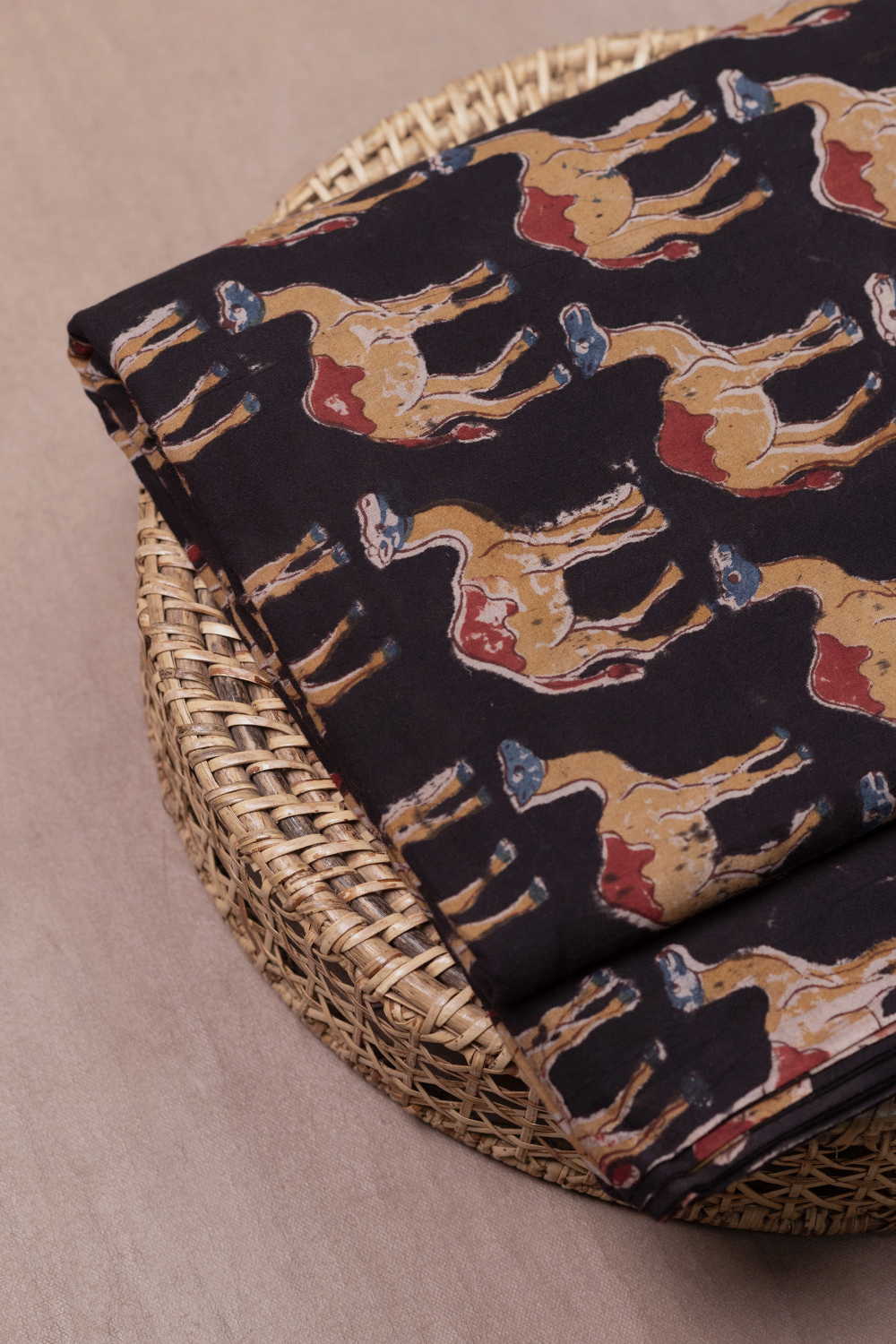 Midnight Camel Trail Printed Kalamkari Fabric - Image 2