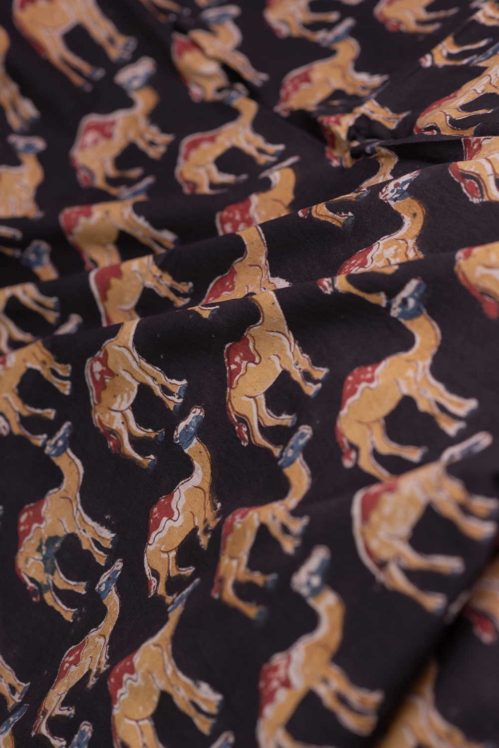 Midnight Camel Trail Printed Kalamkari Fabric - Image 3