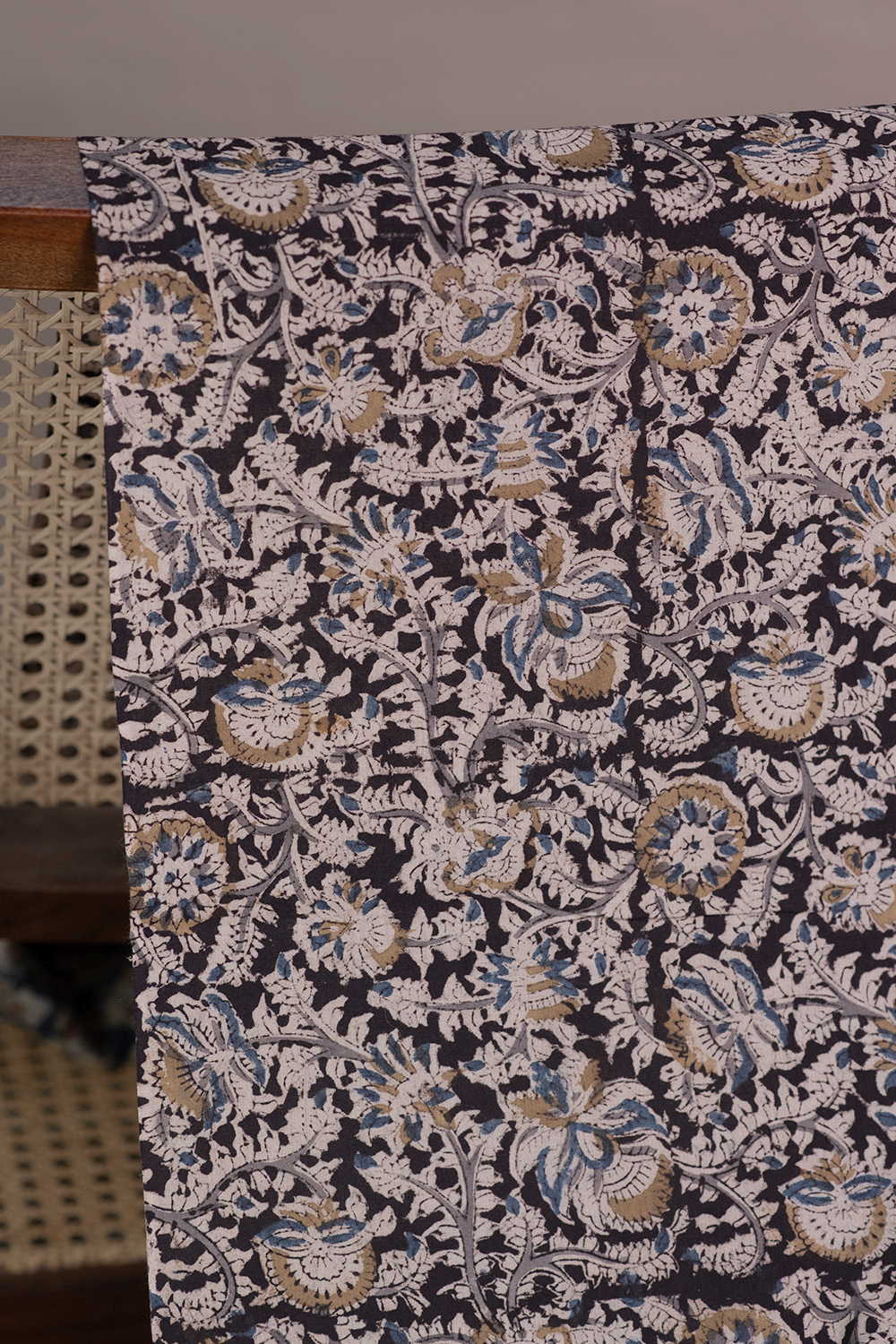 Ditzy Floral on Black Printed Kalamkari Fabric