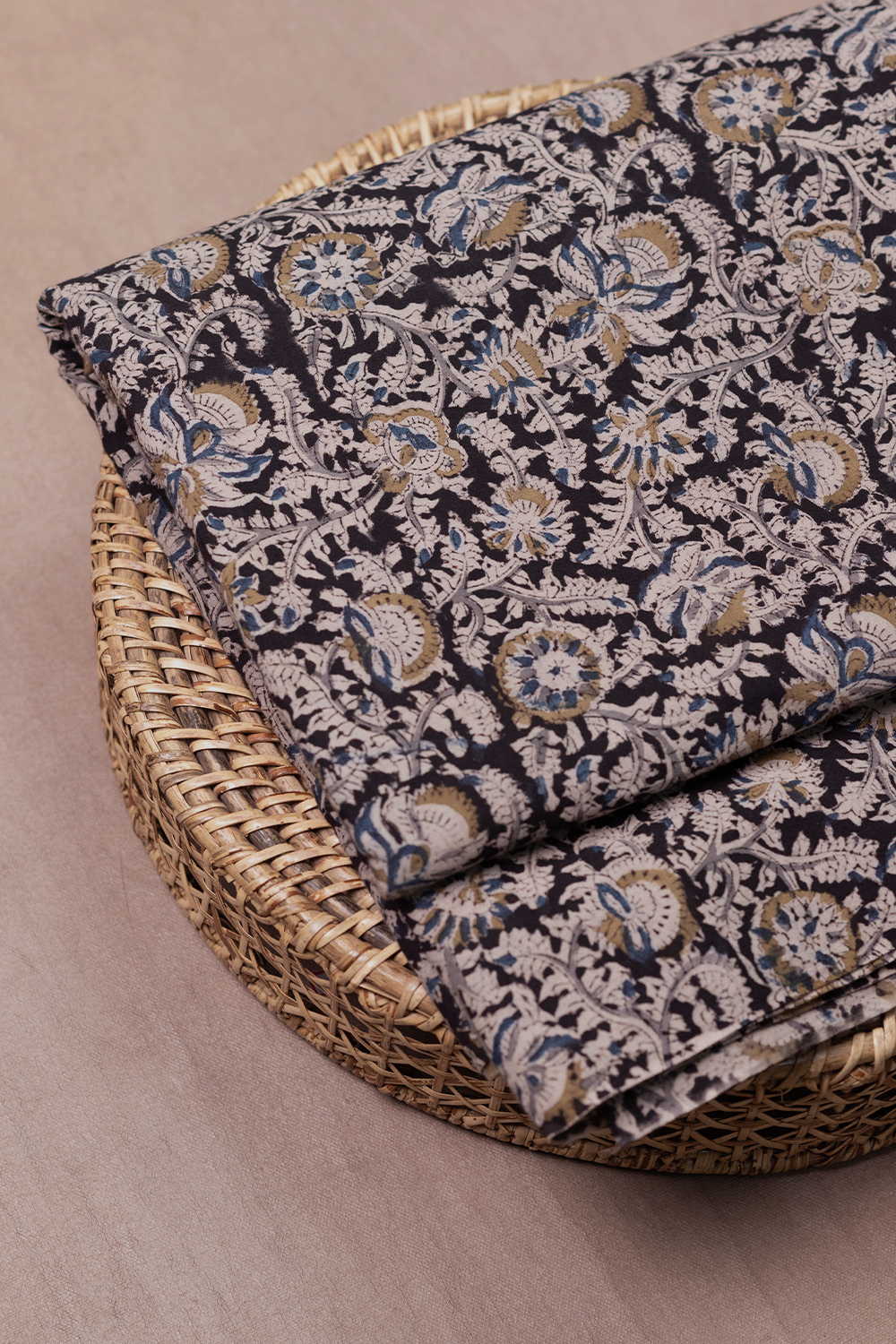 Ditzy Floral on Black Printed Kalamkari Fabric - Image 2