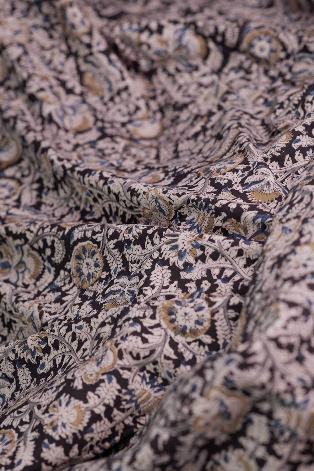 Ditzy Floral on Black Printed Kalamkari Fabric - Image 3
