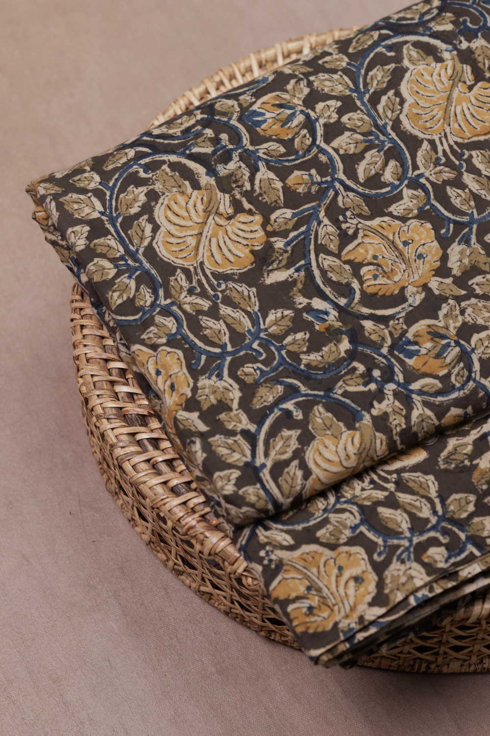 Yellow Spring Floral Printed Kalamkari Fabric - Image 2