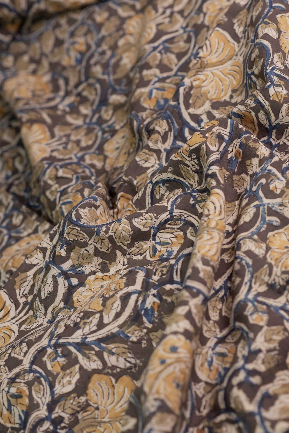 Yellow Spring Floral Printed Kalamkari Fabric - Image 3
