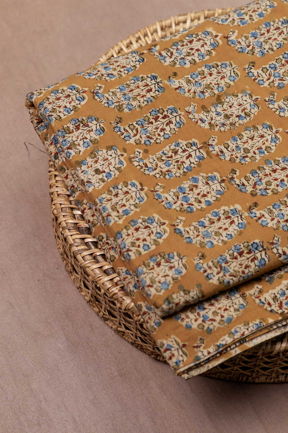 Yellow with Buttas Printed Kalamkari Fabric