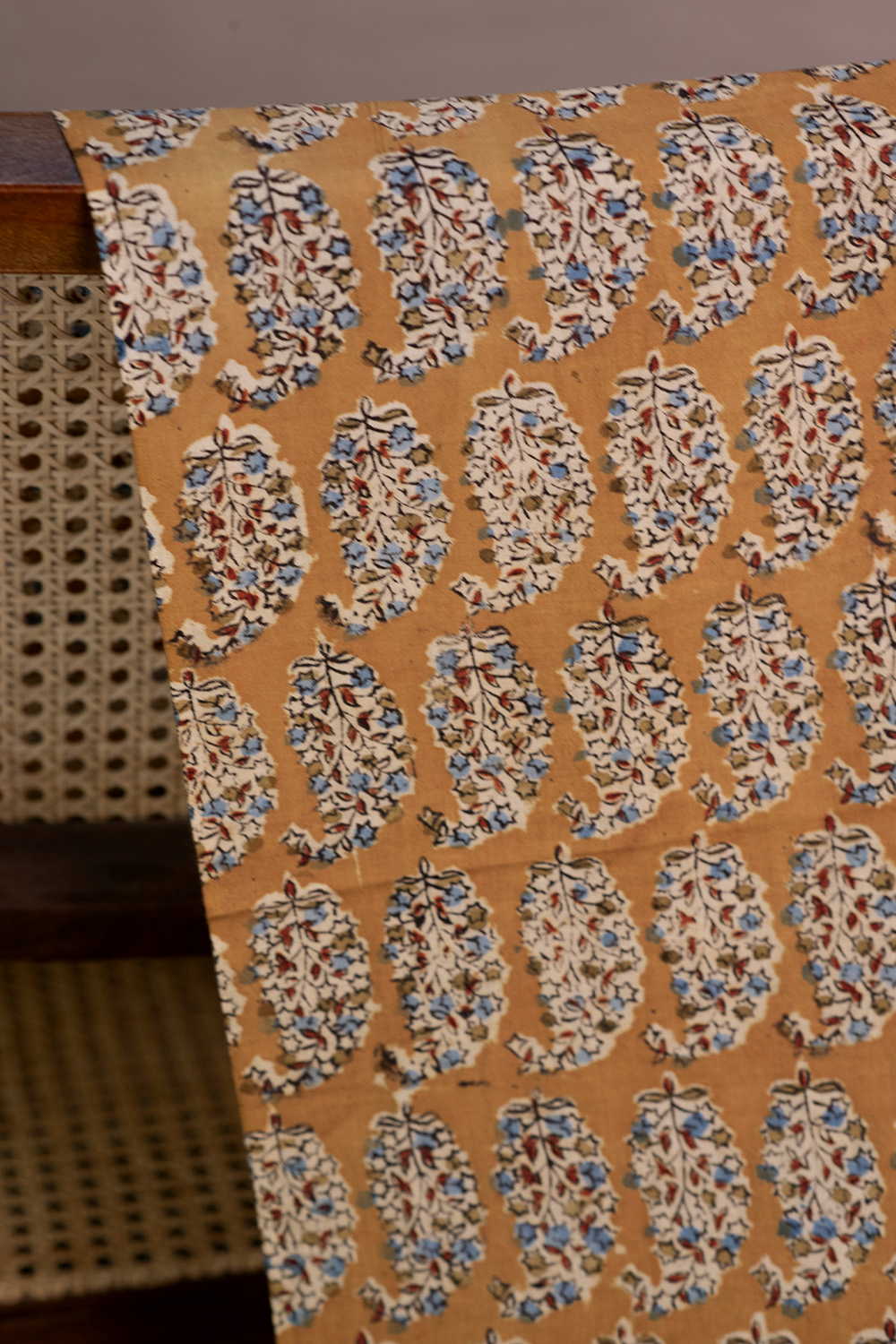 Yellow with Buttas Printed Kalamkari Fabric - Image 2
