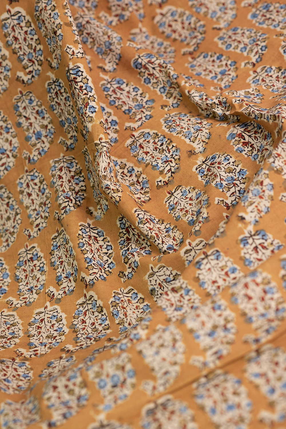 Yellow with Buttas Printed Kalamkari Fabric - Image 3