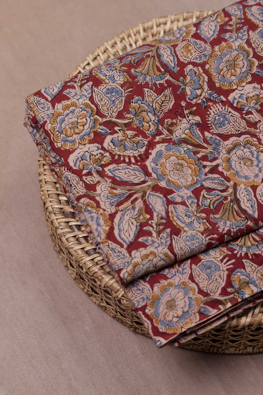 Floral Garden - Maroon Printed Kalamkari Fabric - Image 2