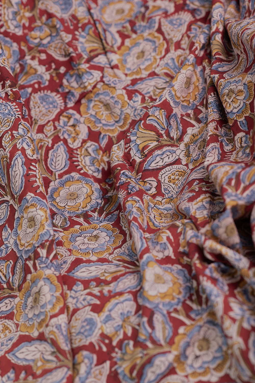 Floral Garden - Maroon Printed Kalamkari Fabric - Image 3