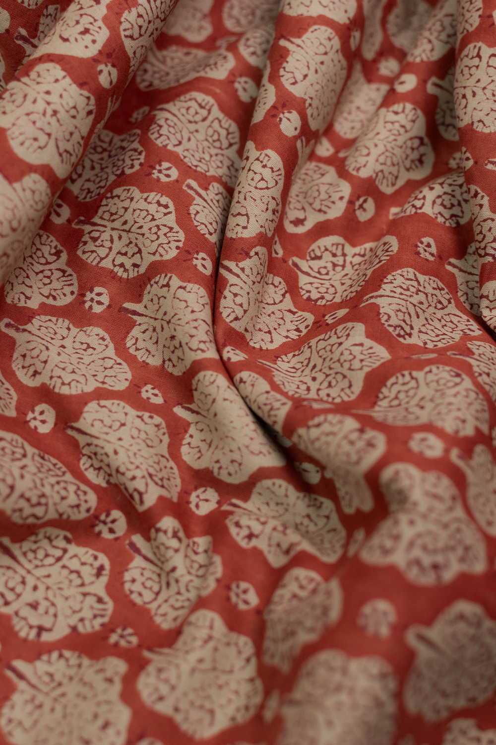 Florals on Maroon Block Printed Cotton Fabric - Image 2