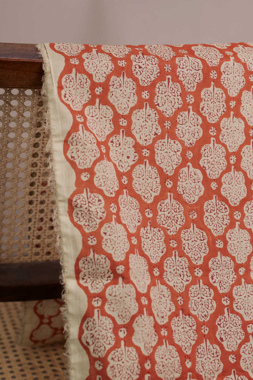 Florals on Maroon Block Printed Cotton Fabric - Image 3