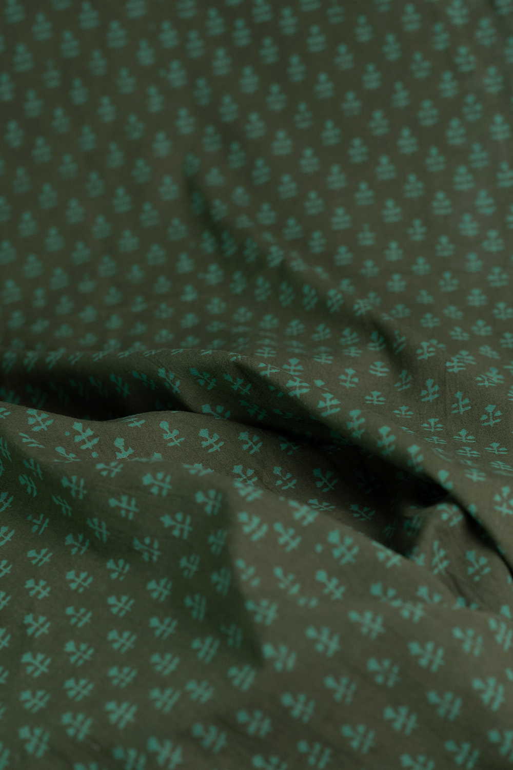 Muted Green Block Printed Cotton Fabric - Image 3
