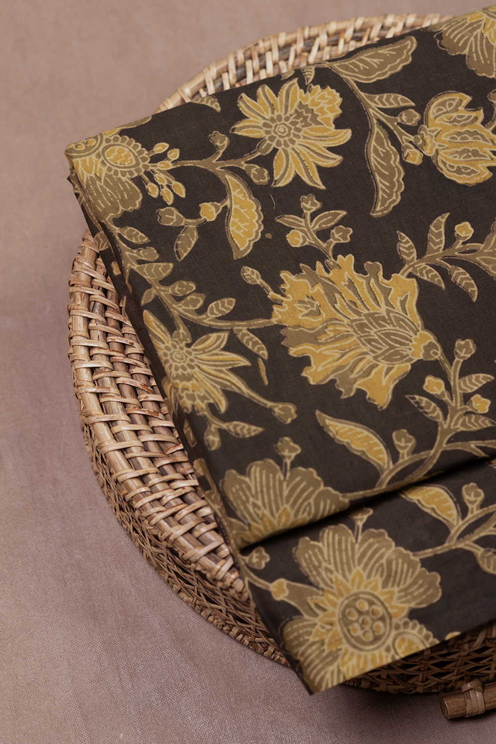 Vintage Floral Block Printed Cotton Fabric