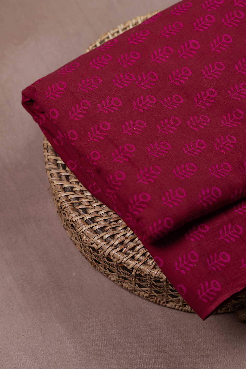 Pink Butta -  Maroon Block Printed Cotton Fabric