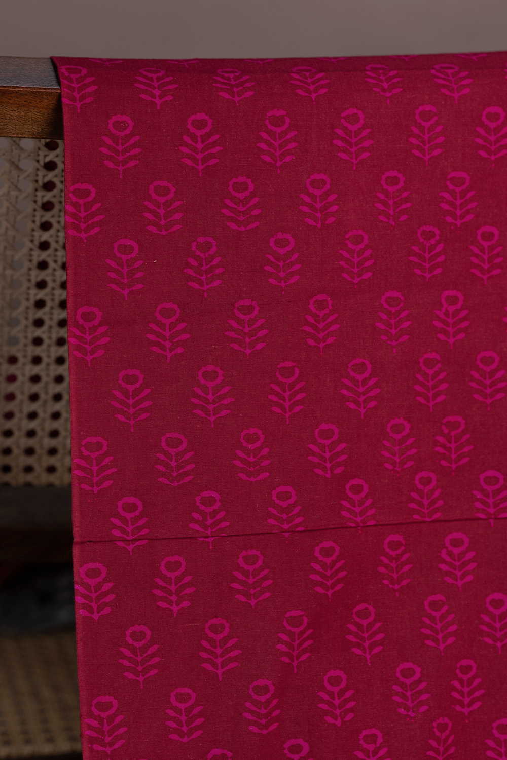 Pink Butta -  Maroon Block Printed Cotton Fabric - Image 2