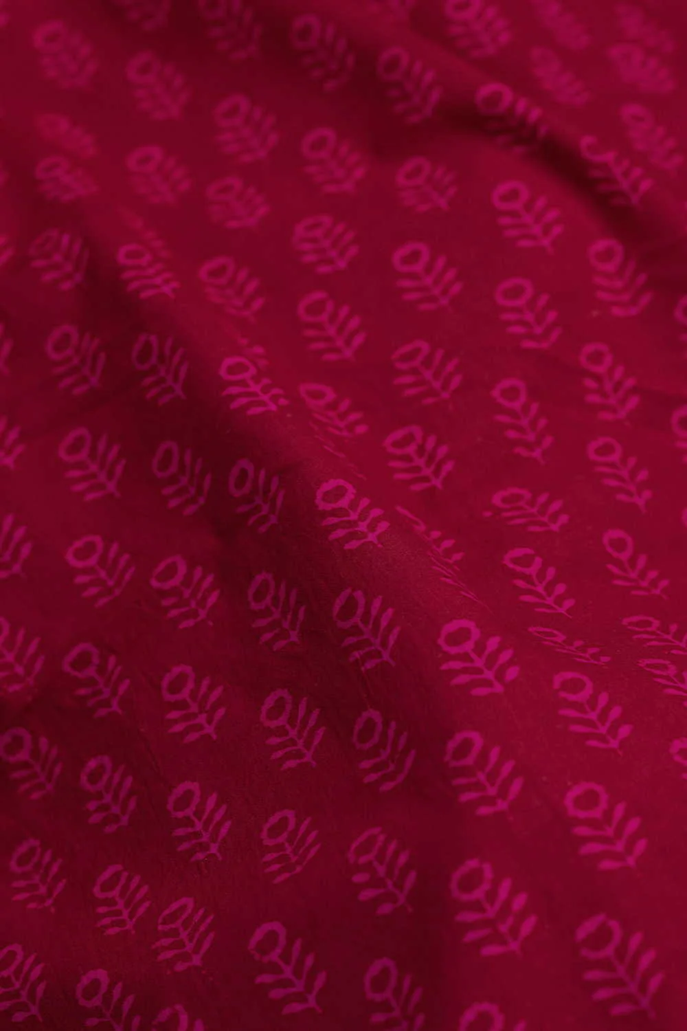 Pink Butta -  Maroon Block Printed Cotton Fabric - Image 3