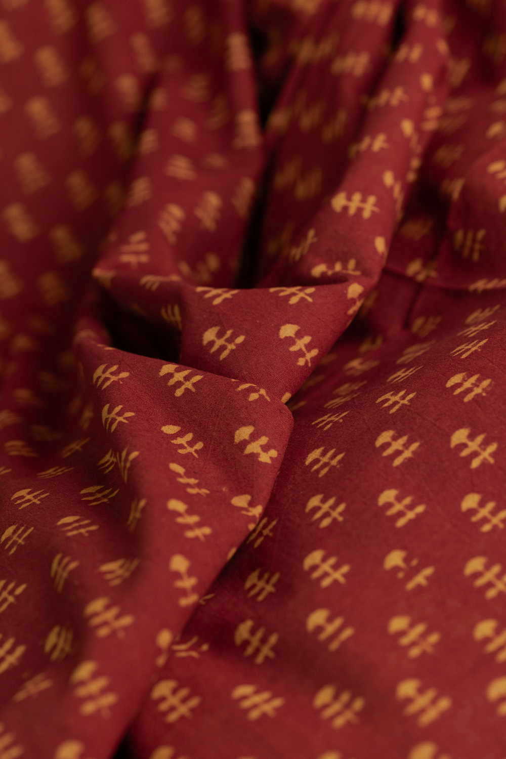Deep Maroon Block Printed Cotton Fabric - Image 3