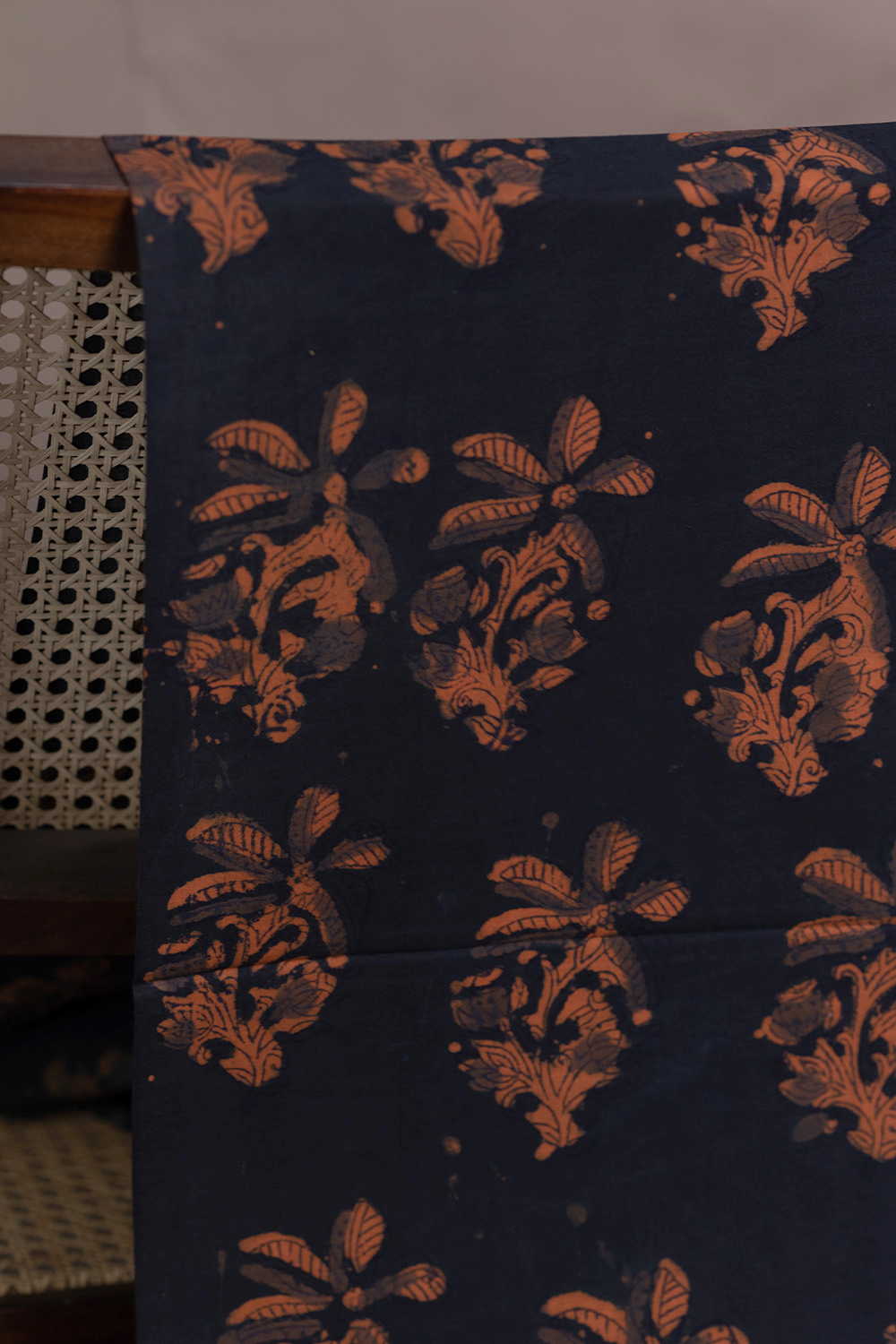 Orange Floral Butta Block Printed Cotton Fabric - Image 2