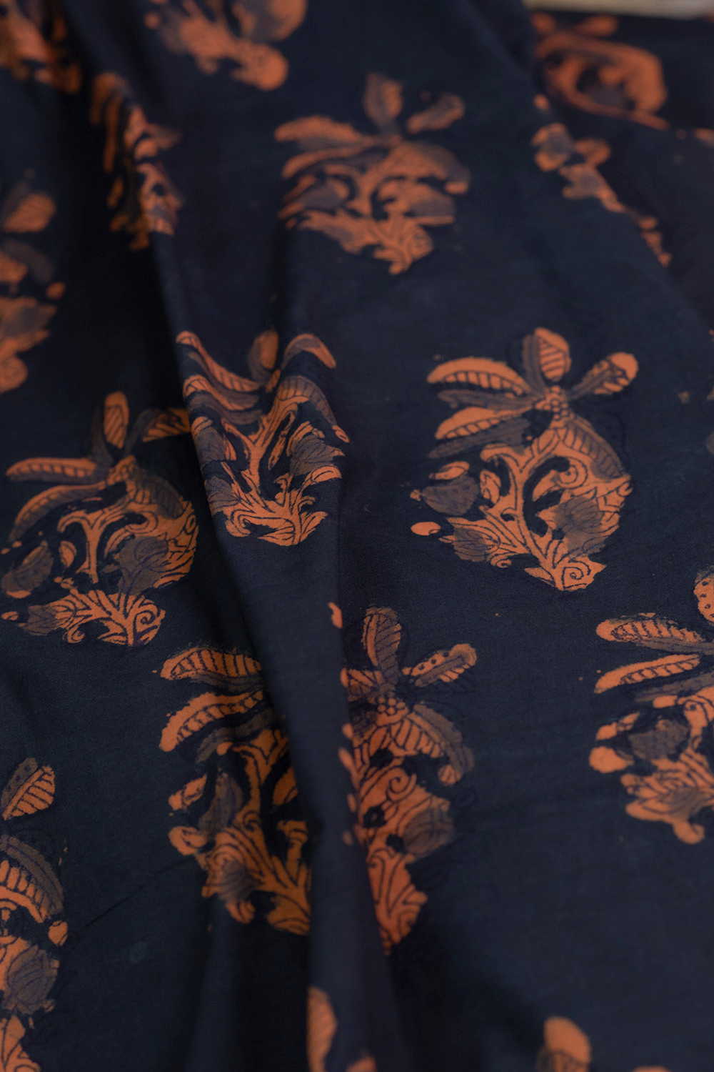 Orange Floral Butta Block Printed Cotton Fabric - Image 3