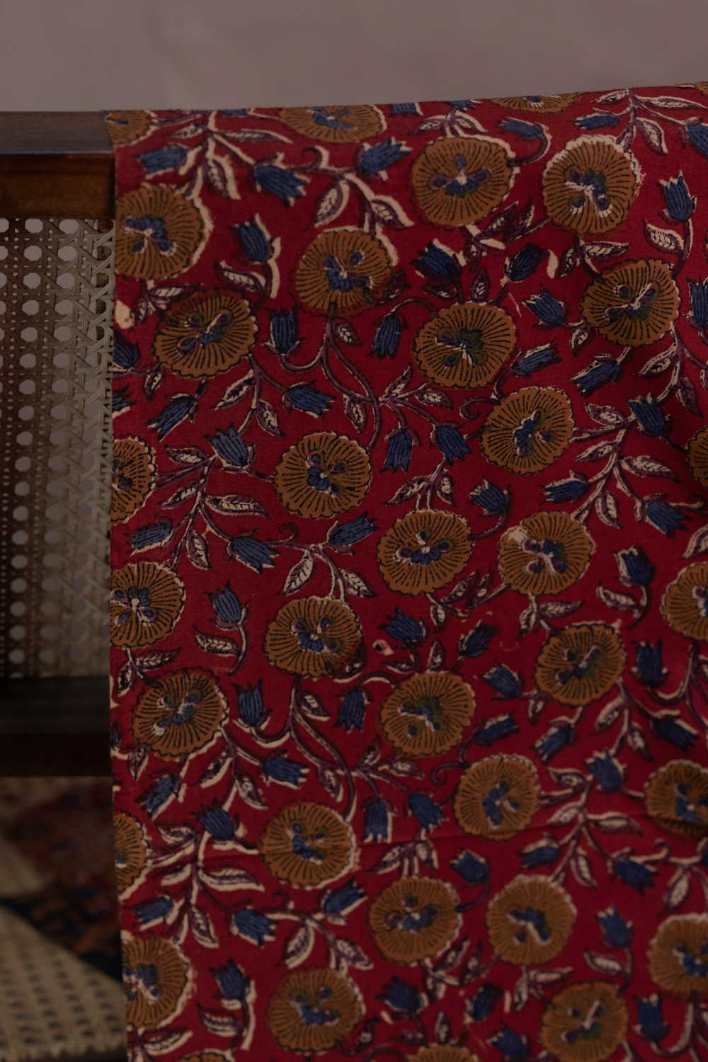 Maroon with Floral Block Printed Cotton Fabric - Image 2