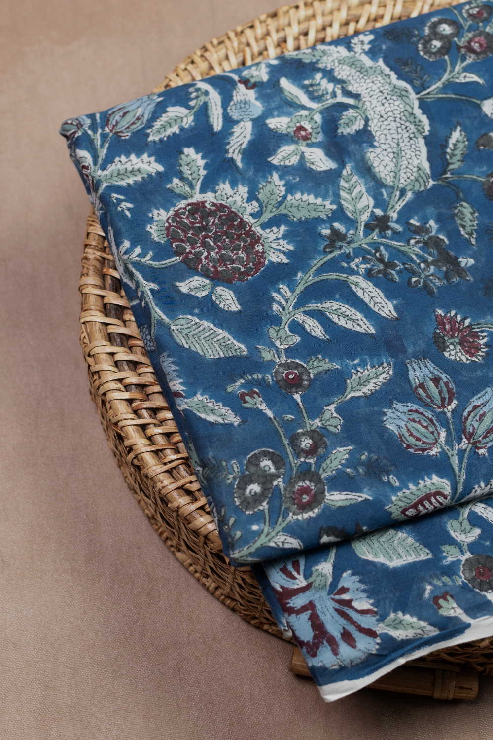 Tealwood Blossom Sanganeri Mul Cotton Fabric