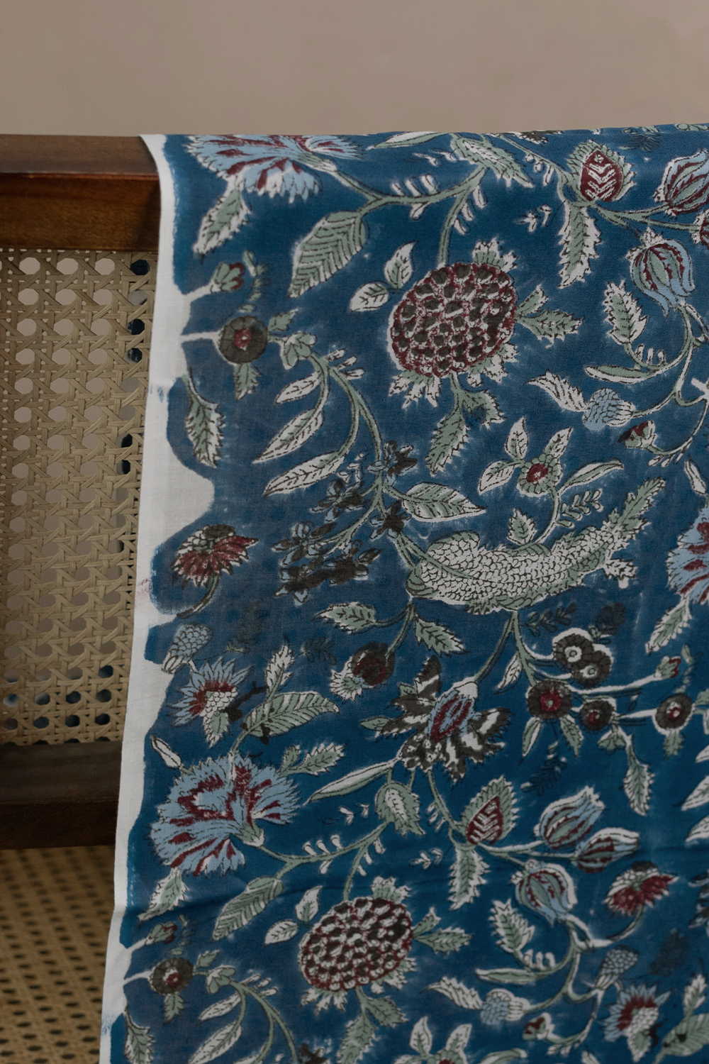 Tealwood Blossom Sanganeri Mul Cotton Fabric - Image 2